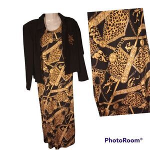 Darian leopard and chain print tank column dress with long sleeve jacket
